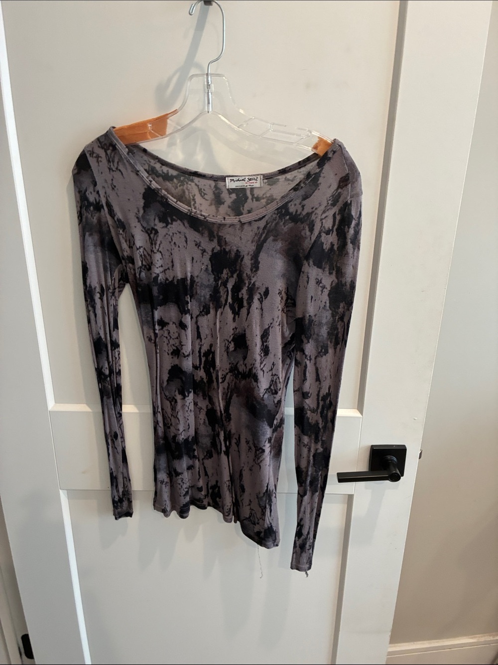 Michael Stars Tie-Dye Scoop Neck Long Sleeve Top - Gray & Black
